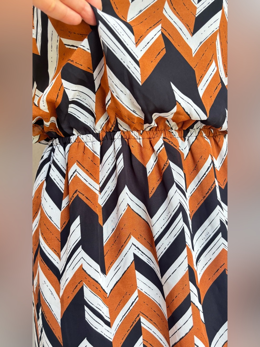Charming Charlie Chevron Print Mini Dress in Rust, Black & White - Picture 7 of 15